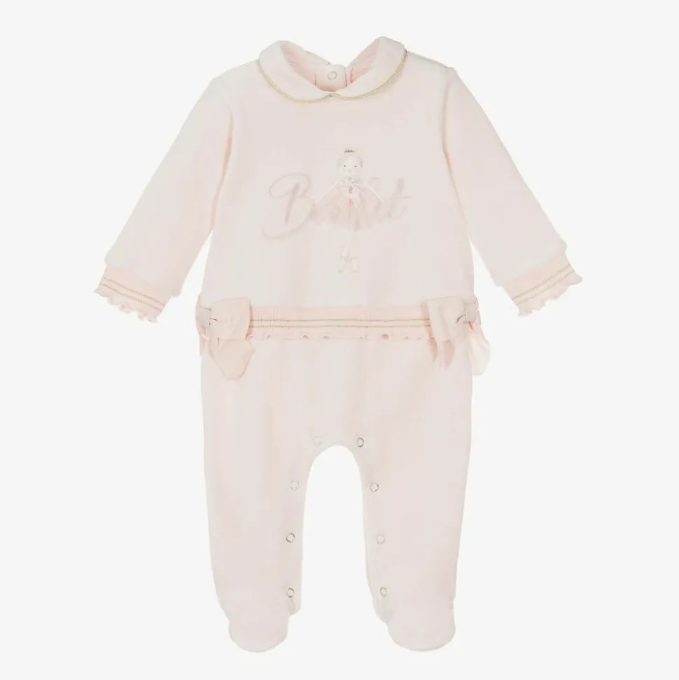 Girls Pink Velour Ballerina Babygrow