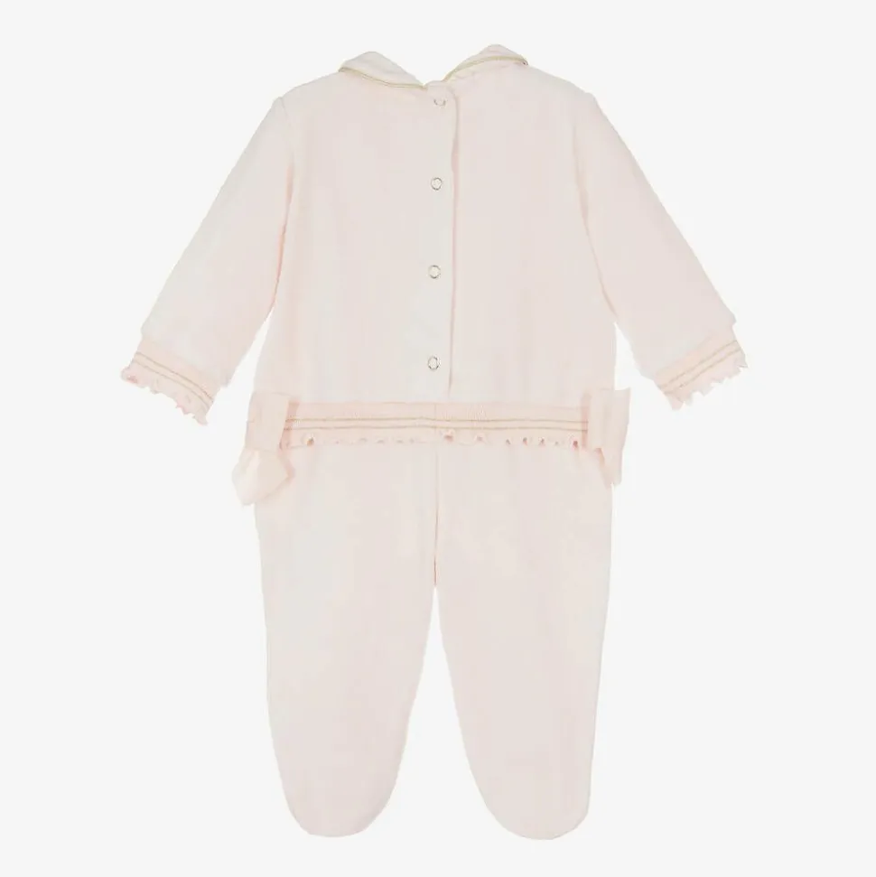Girls Pink Velour Ballerina Babygrow