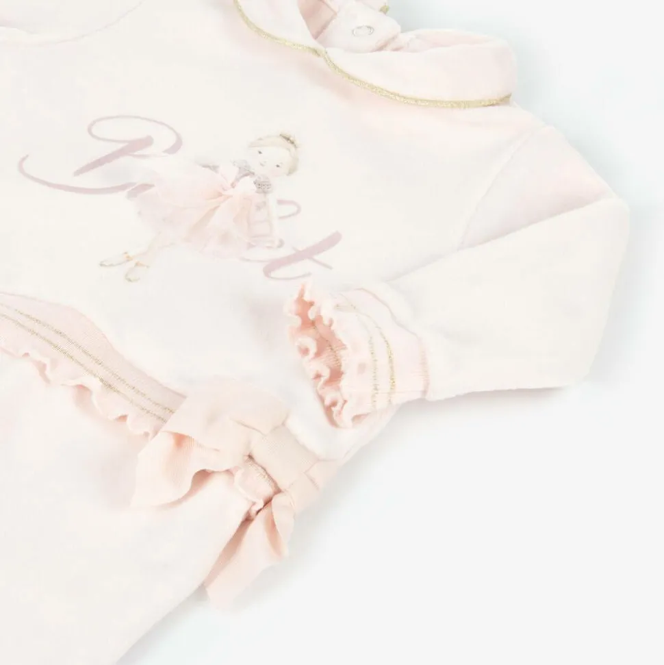 Girls Pink Velour Ballerina Babygrow