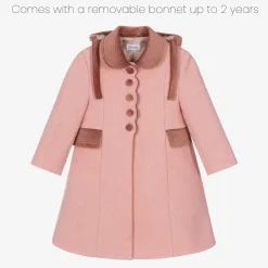 Girls Pink Wool & Velvet Coat