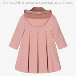 Girls Pink Wool & Velvet Coat