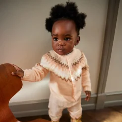 Girls Pink Wool Fair Isle Cardigan