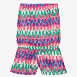 Girls Pink Zigzag Crochet Lace Jumpsuit (UV50)
