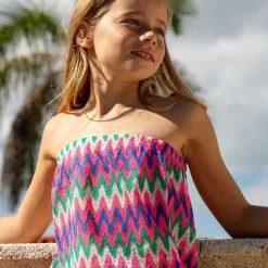 Girls Pink Zigzag Crochet Lace Jumpsuit (UV50)