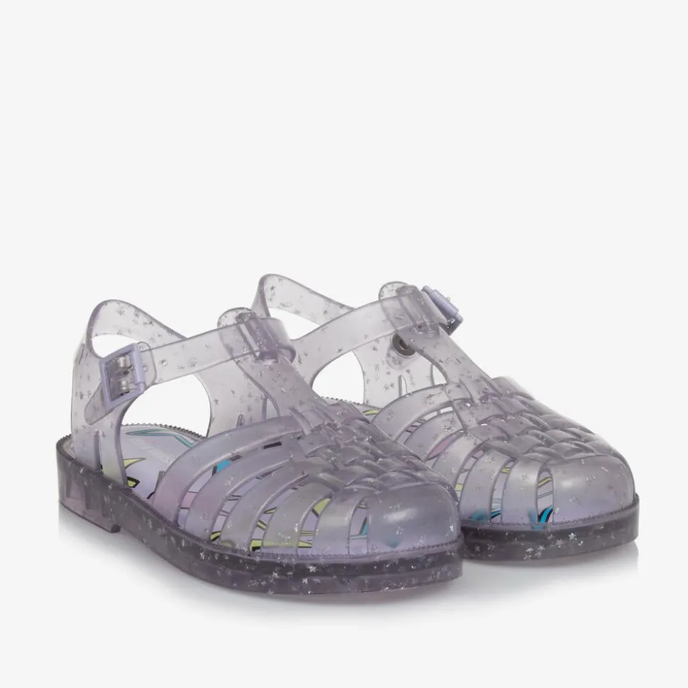 Girls Purple Star Glitter Jelly Sandals
