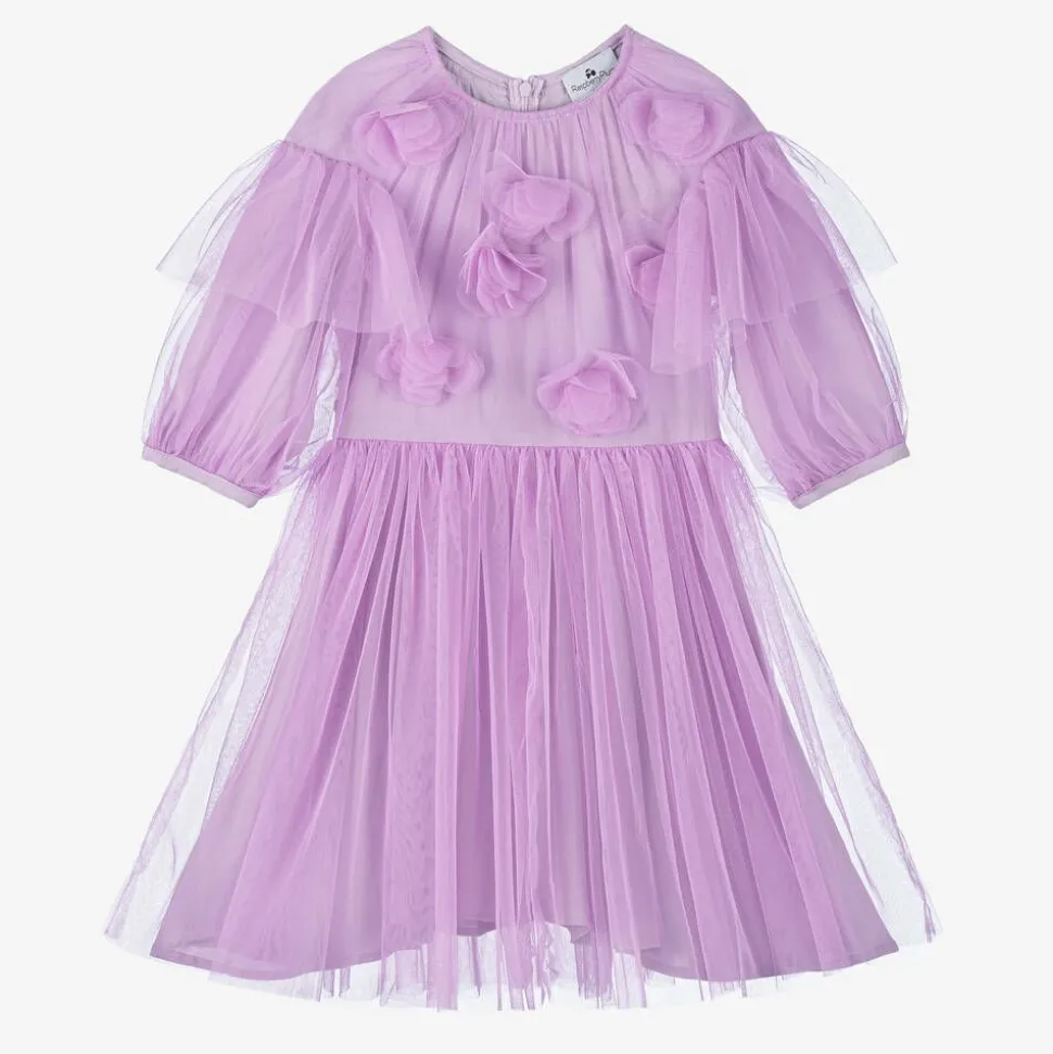 Girls Purple Tulle Flowers Dress