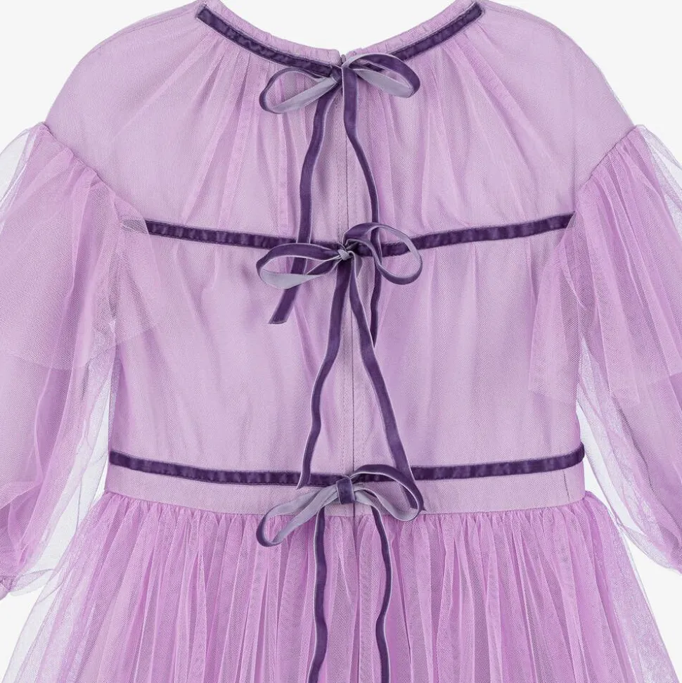 Girls Purple Tulle Flowers Dress
