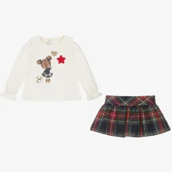 Girls Red & Blue Check Skirt Set