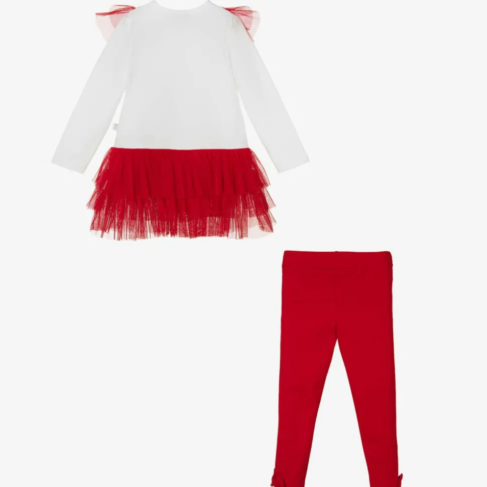 Girls Red & White Cotton Leggings Set