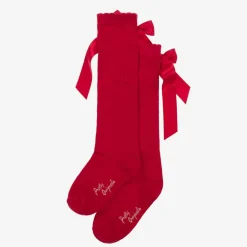 Girls Red Cotton Bow Socks