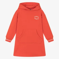 Girls Red Cotton Hooded Sweatshirt Dress