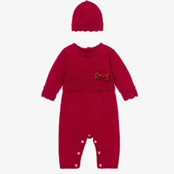 Girls Red Cotton Knit Babysuit Set