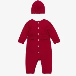 Girls Red Cotton Knit Babysuit Set