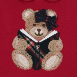 Girls Red Cotton Teddy Bear Dress