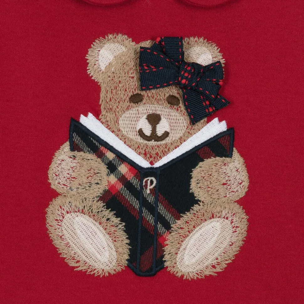 Girls Red Cotton Teddy Bear Dress