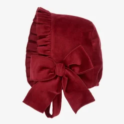 Girls Red Cotton Velvet Bonnet