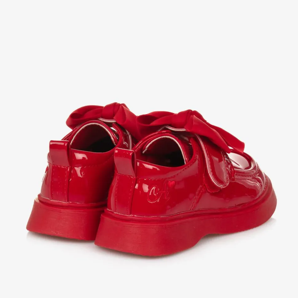 Girls Red Faux Patent Leather Loafers