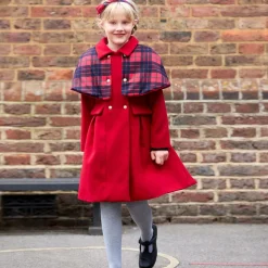 Girls Red Felted Cape Coat