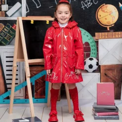 Girls Red Hooded Raincoat
