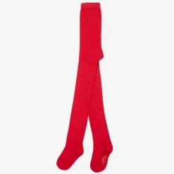 Girls Red Knit Diamanté Tights