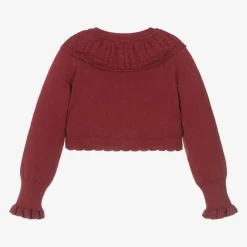 Girls Red Knitted Cotton & Wool Cardigan
