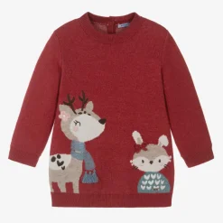 Girls Red Knitted Jumper Dress