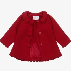 Girls Red Knitted Pram Coat & Hat Set