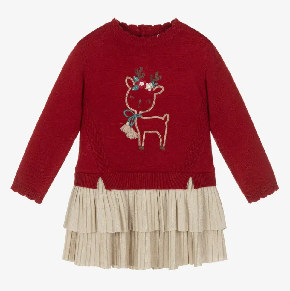 Girls Red Knitted Reindeer Dress