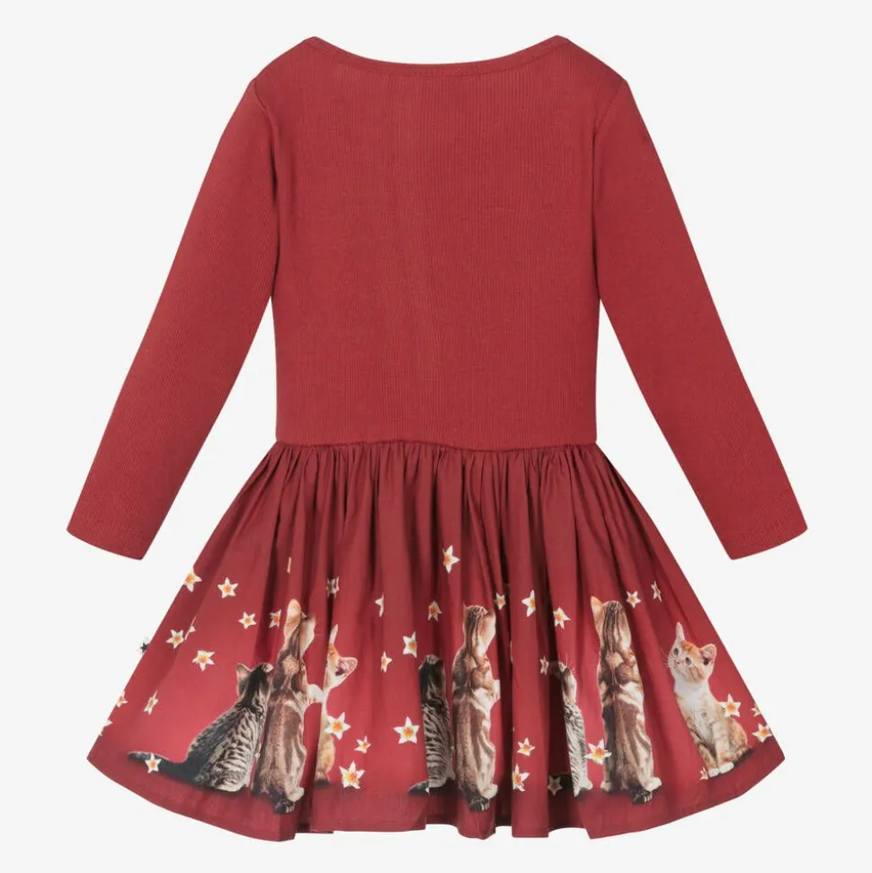 Girls Red Organic Cotton Kittens Dress