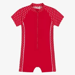 Girls Red Polka Dot Sun Suit (UPF50+)