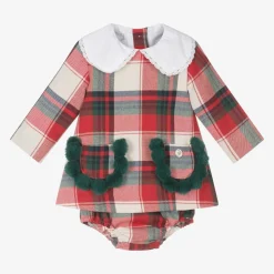 Girls Red Tartan Cotton Dress