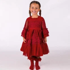 Girls Red Tulle & Lace Dress