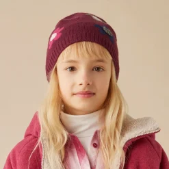 Girls Red Wool Flower Beanie Hat
