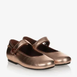 Girls Rose Gold Leather Pumps