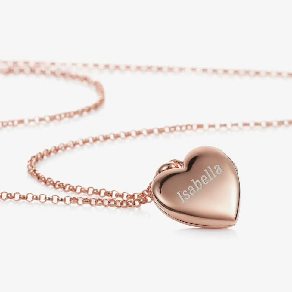 Girls Rose Gold Plated Personalised Heart Locket (38cm)