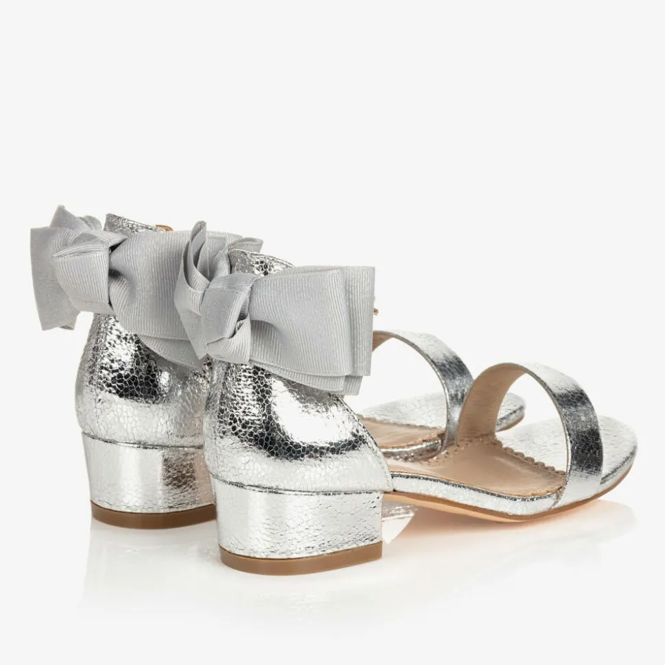 Girls Silver Bow Heeled Sandal