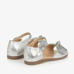 Girls Silver Bow Leather Sandals