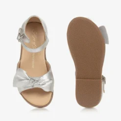 Girls Silver Bow Leather Sandals