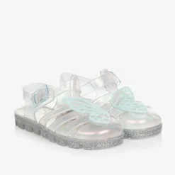Girls Silver Butterfly Jelly Sandals