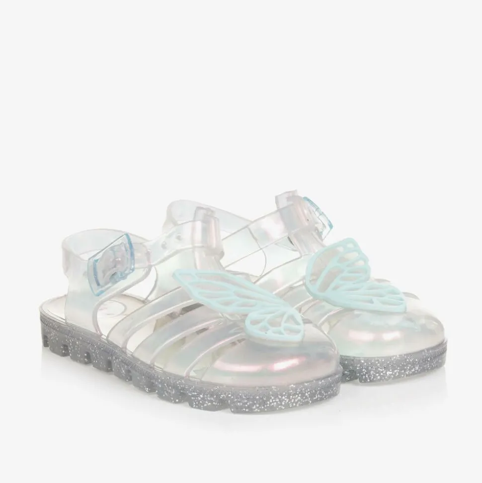 Girls Silver Butterfly Jelly Sandals