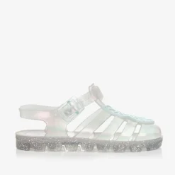 Girls Silver Butterfly Jelly Sandals