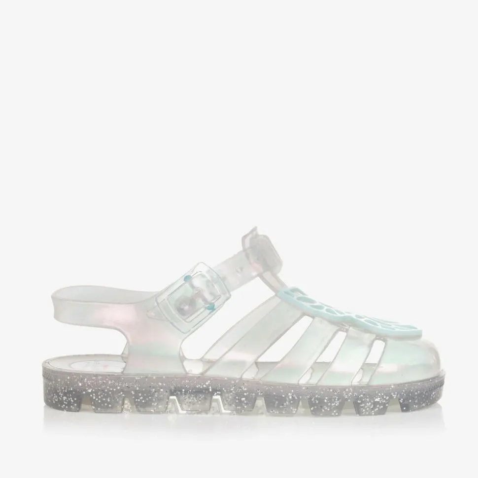 Girls Silver Butterfly Jelly Sandals