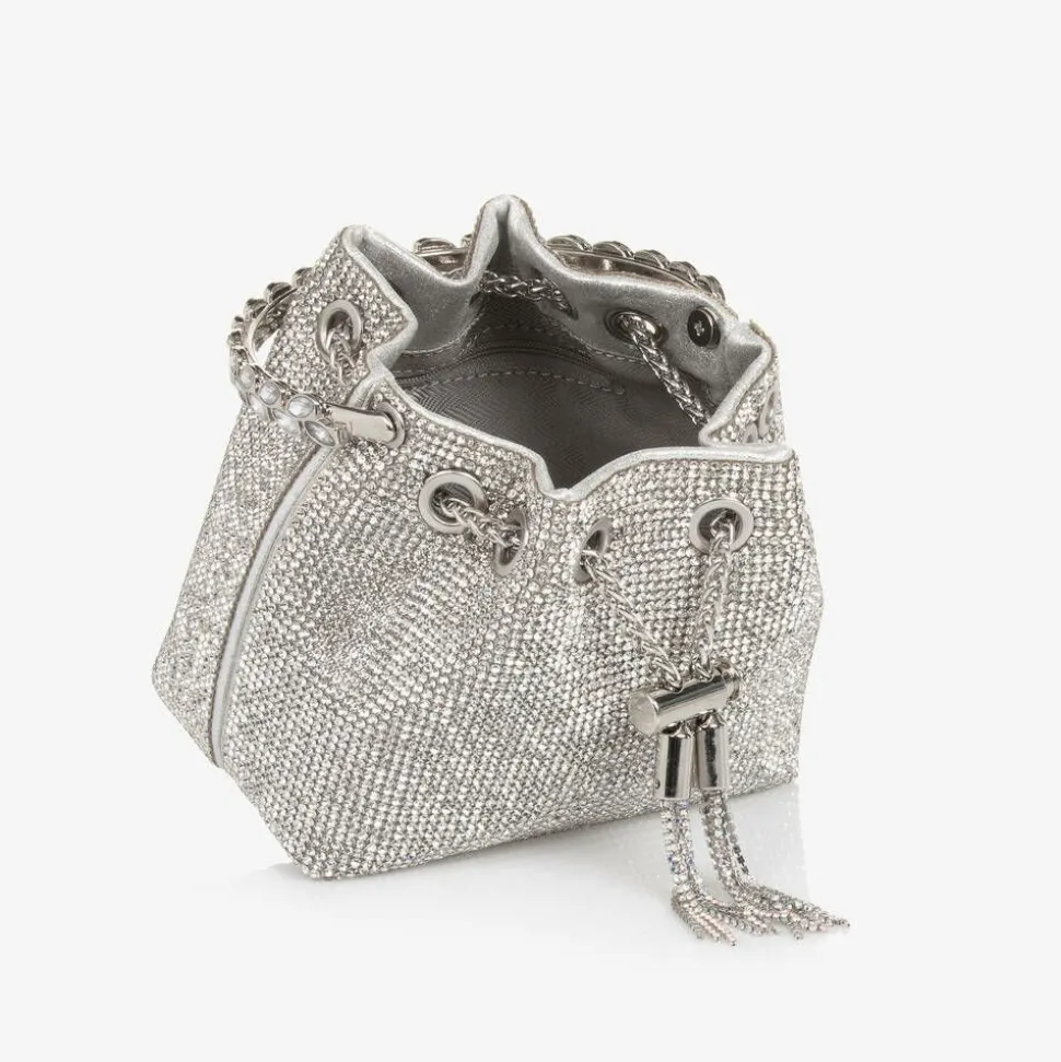 Girls Silver Diamanté Bucket Bag (15cm)
