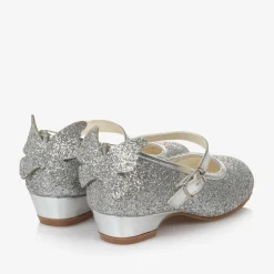 Girls Silver Glitter Butterfly Shoes