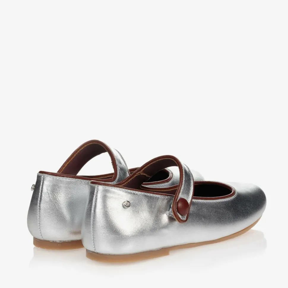 Girls Silver Leather Pumps