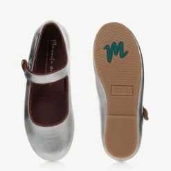 Girls Silver Leather Pumps