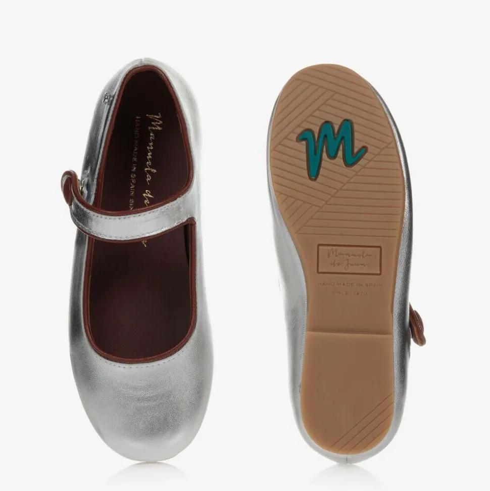 Girls Silver Leather Pumps