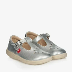 Girls Silver Leather T-Bar Shoes