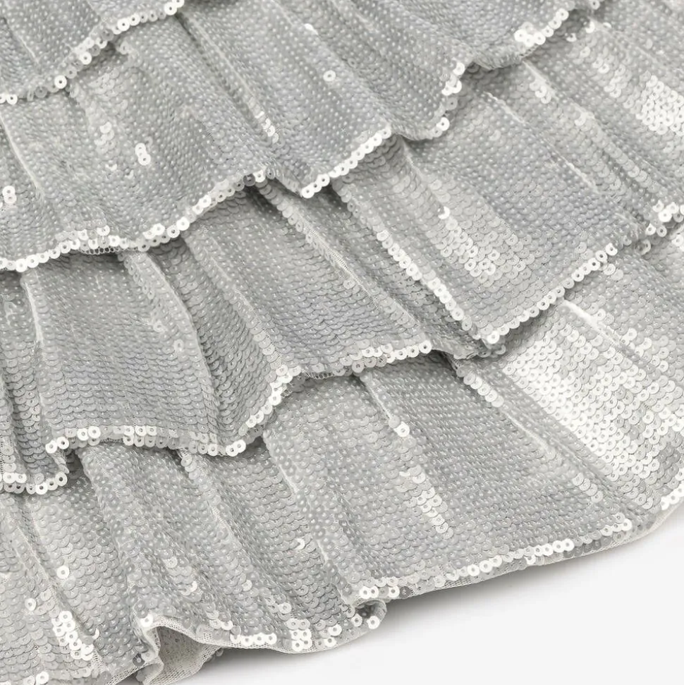 Girls Silver Tiered Sequinned Tulle Dress