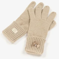 Girls Sparkly Beige Knitted Gloves